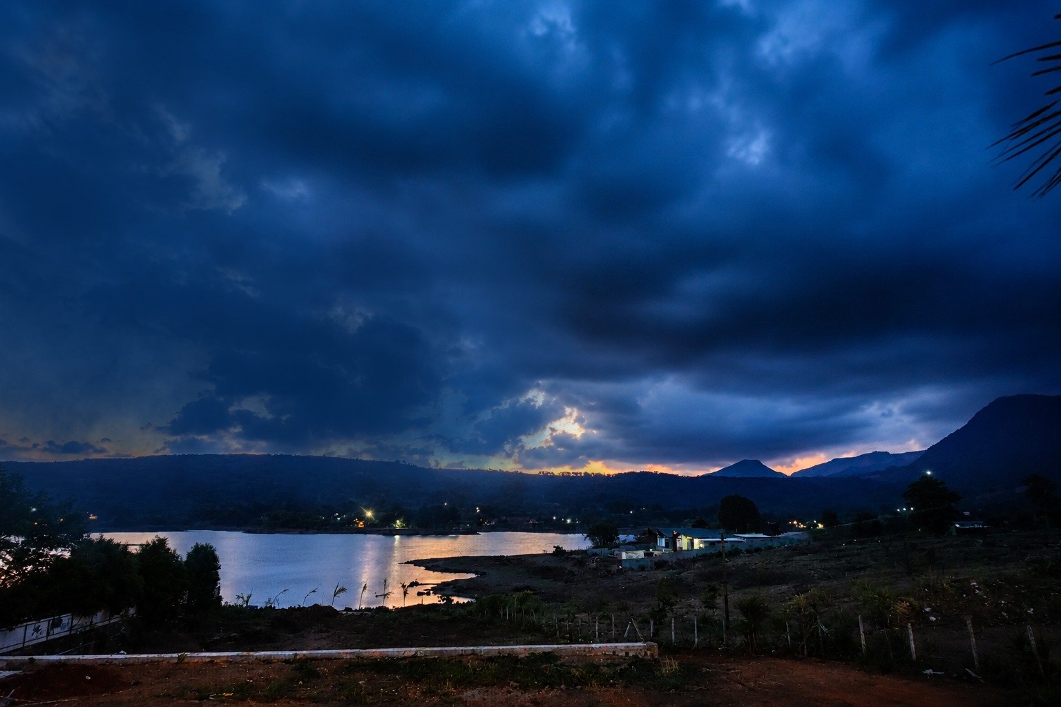 Lakefront villa at dusk
