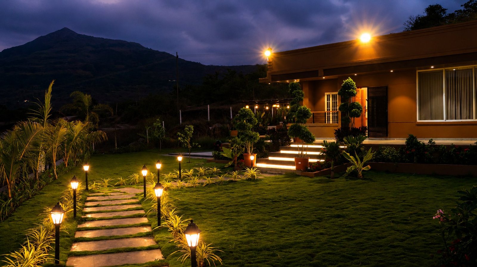 Nearcation lakefront villa at night